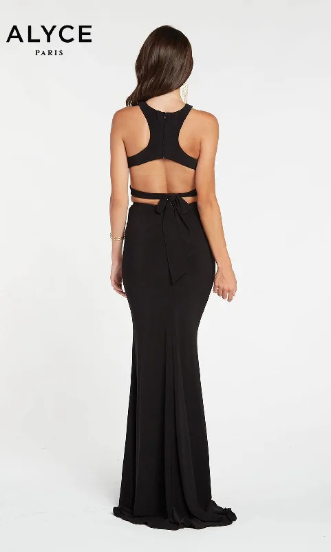 ALYCE Paris 60003 BLACK High Neck Halter Jersey Sheath Dress - Size 8