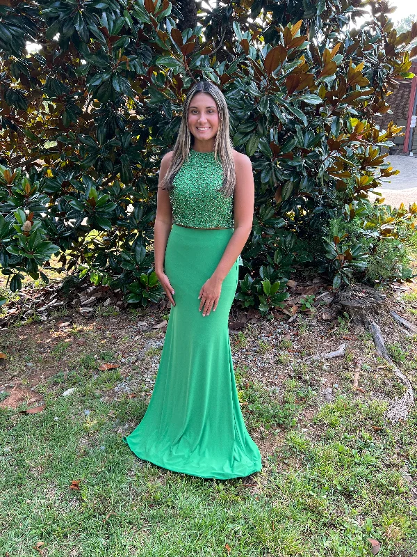 Alyce 60544 Vivid Green Halter Jersey 2-Piece Dress