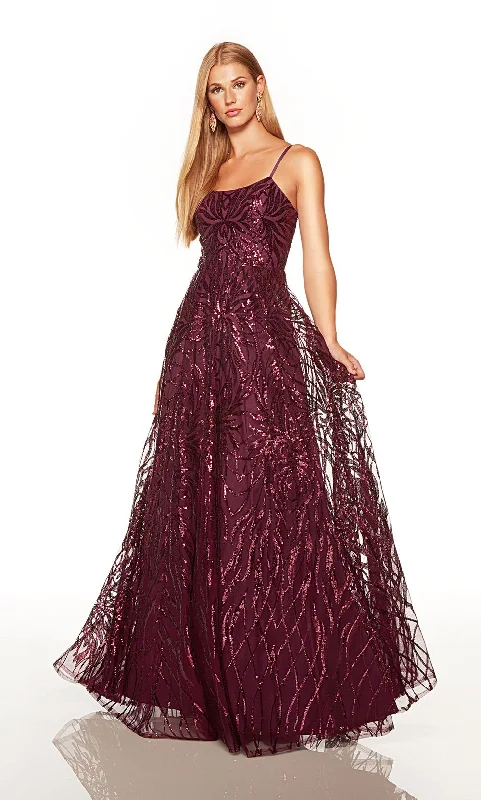 ALYCE Paris 61423 Black Cherry Sequined Slim A-Line Dress