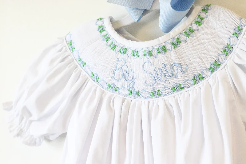 BLUE BIG SISTER SMOCKED BISHOP DRESS