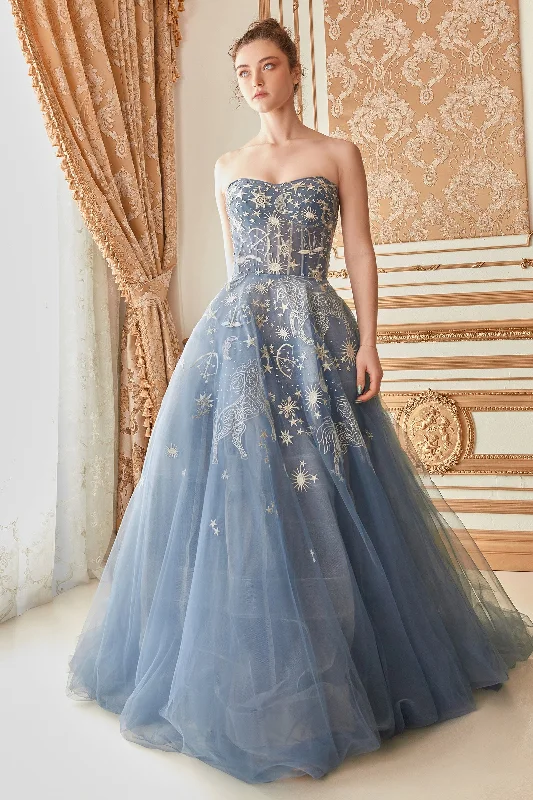Celestial Couture: Captivating Strapless Long Gown for Enchanting Occasions