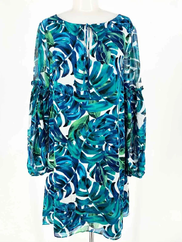 Chloe Oliver Size XS Blue/Green L/S Polyester Leaf Dress