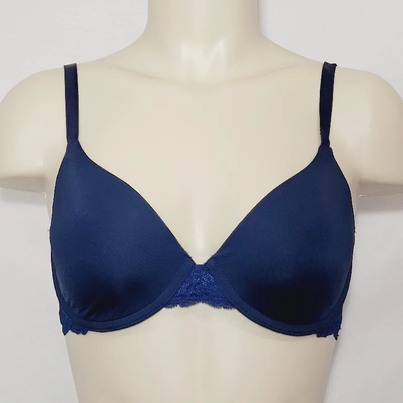 Gap Body Favorite T-Shirt Lace Trim Underwire Bra 32D Dark Blue Basic T-Shirt Crew Neck Short Sleeve
