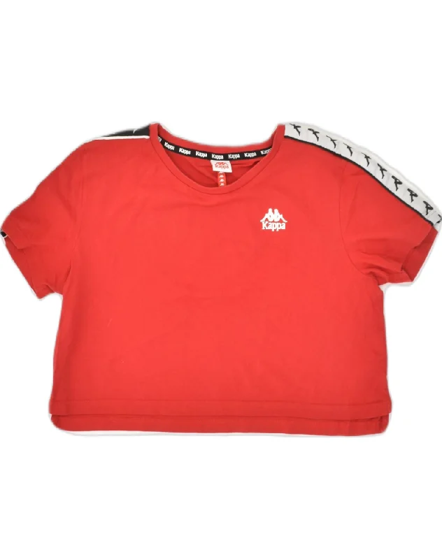 KAPPA Womens Crop T-Shirt Top UK 14 Medium Red Cotton Elasticated Padded Insulated