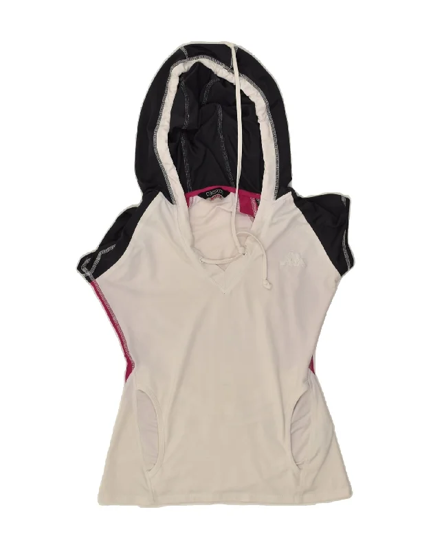 KAPPA Womens Hooded T-Shirt Top UK 12 Medium White Colourblock Polyester Front Pockets Side Pockets Patch Pockets KAPPA Womens Hooded T-Shirt Top UK 12 Medium White Colourblock Polyester Front Pockets Side Pockets Patch Pockets