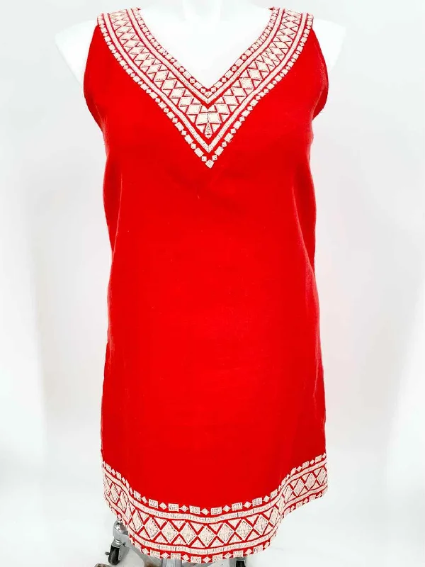 Kate Spade Women's Red/White Shift Embroidered Size 12 Dress