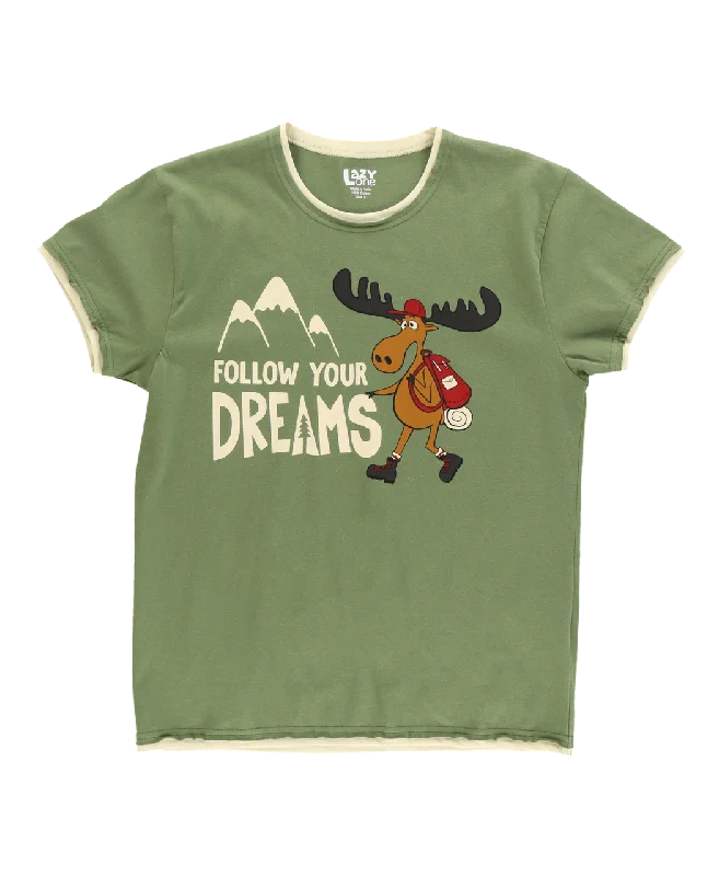 Follow Your Dreams Women's Regular Fit Pj Tee Plaid T-Shirt Polka Dot Checkered