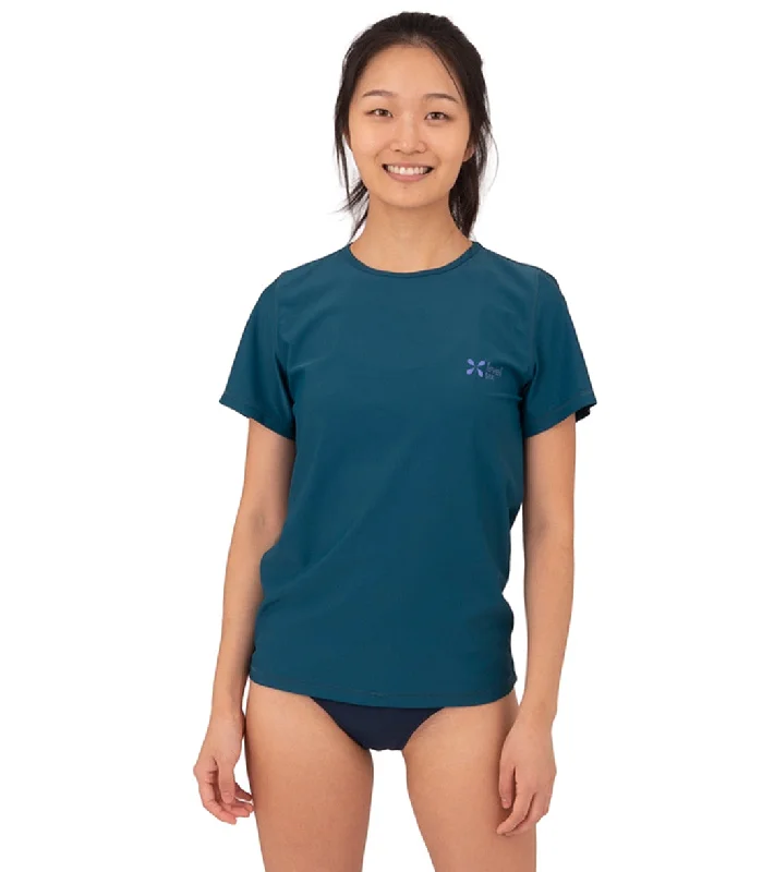 Level Six Women's Coastal Short Sleeve Loose Fitting Surf Tee Dark Teal Badge Hooded Caped Shawl Collar Level Six Women's Coastal Short Sleeve Loose Fitting Surf Tee Dark Teal Badge Hooded Caped Shawl Collar