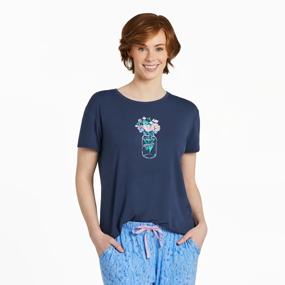 Women's Jar Bouquet Lightweight Sleep Tee - Darkest Blue Beaded Sequined Faux Fur