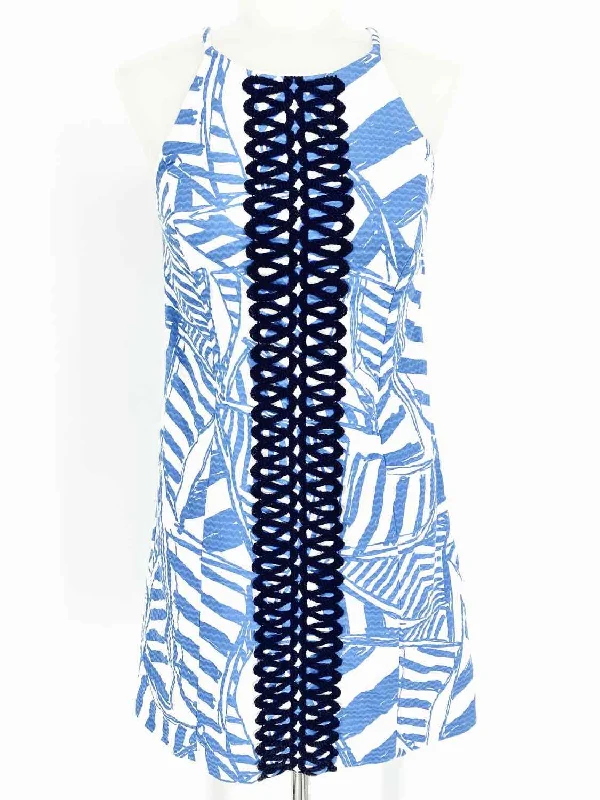 Lily Pulitzer Blue/White Shift Cotton Print Recently Reduced Size 00 Dress
