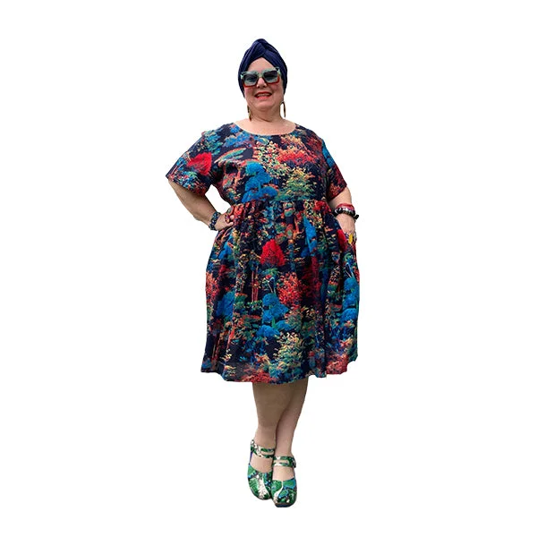 Linen Chromatic Tree Dress with pockets available in plus sizes 14-36 made to order