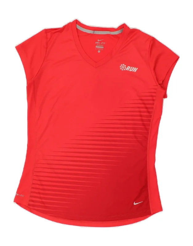 NIKE Womens Dri Fit Graphic T-Shirt Top UK 14 Large Red Striped Polyester Notch Collar Peter Pan Collar Cowl Neck NIKE Womens Dri Fit Graphic T-Shirt Top UK 14 Large Red Striped Polyester Notch Collar Peter Pan Collar Cowl Neck