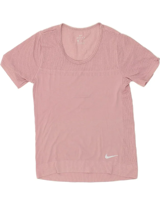 NIKE Womens Dri Fit T-Shirt Top UK 10 Small Pink Collared Crew Neck Turtle Neck