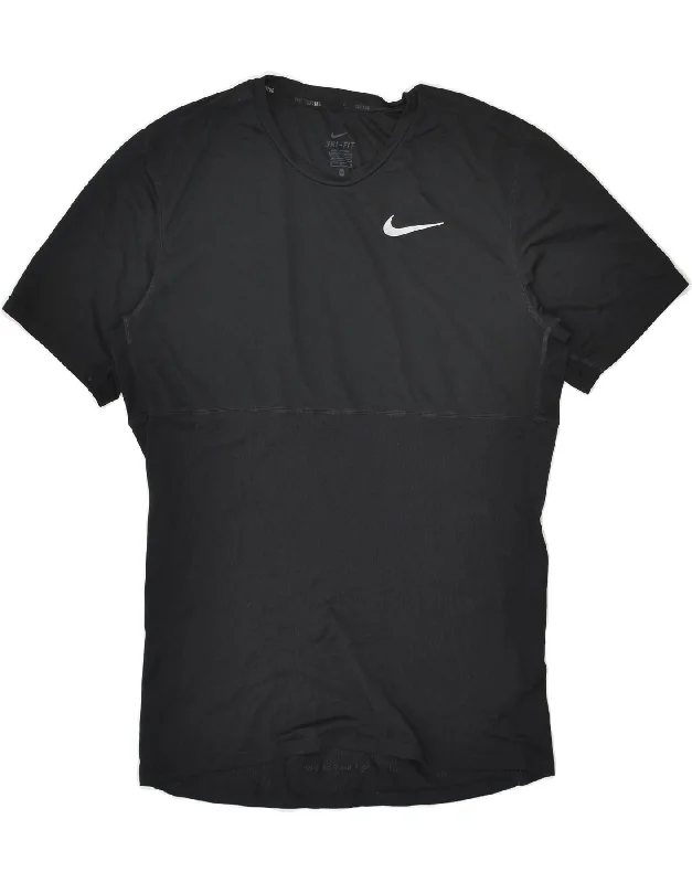 NIKE Womens Dri Fit T-Shirt Top UK 12 Medium Black Solid Color Striped Floral