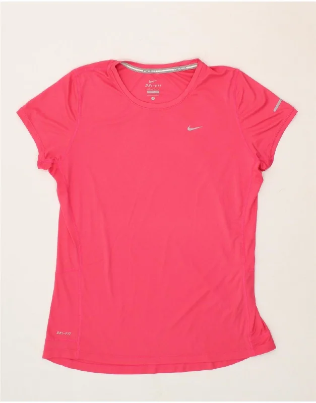 NIKE Womens Dri Fit T-Shirt Top UK 14 Large Pink Hooded Caped Shawl Collar