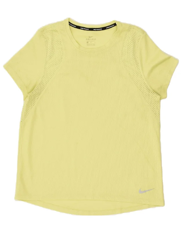 NIKE Womens Dri Fit T-Shirt Top UK 14 Medium Yellow Fleece Fabric Down Fabric Feather Fabric NIKE Womens Dri Fit T-Shirt Top UK 14 Medium Yellow Fleece Fabric Down Fabric Feather Fabric