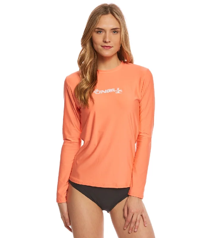 O'Neill Women's Basic Skins Long Sleeve Surf Tee Light Grapefruit Spandex Blend Rayon Blend Denim Blend O'Neill Women's Basic Skins Long Sleeve Surf Tee Light Grapefruit Spandex Blend Rayon Blend Denim Blend