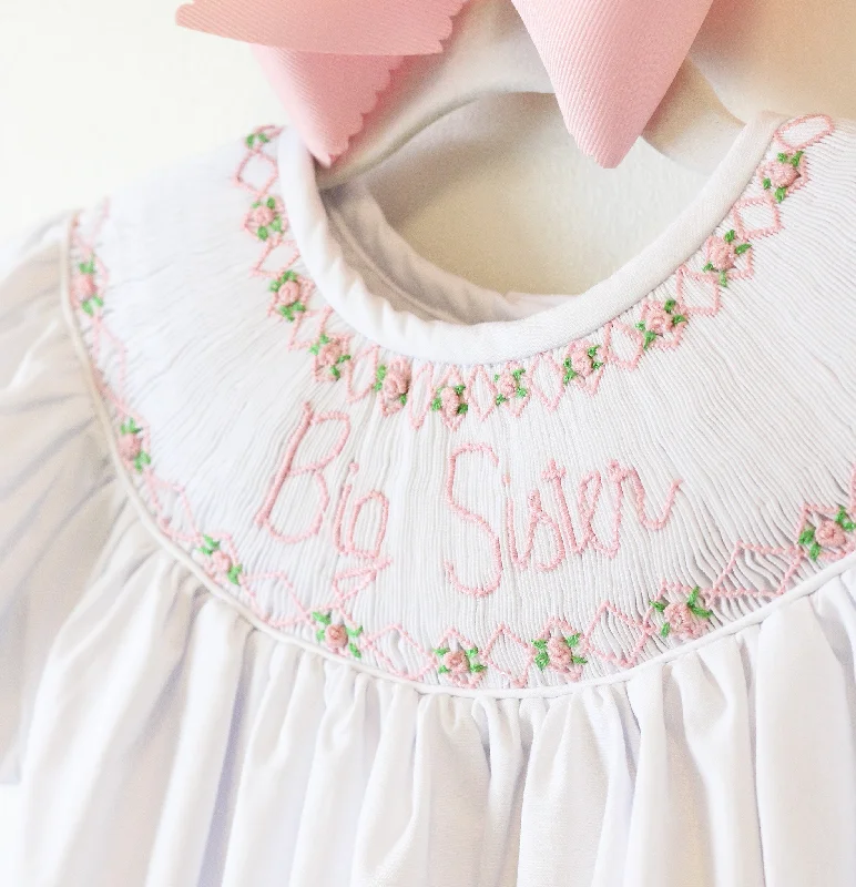 PINK BIG SISTER SMOCKED BISHOP DRESS