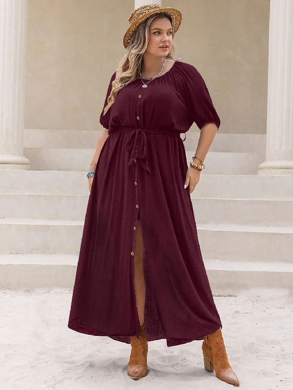 Blue Zone Planet |  Plus Size Round Neck Half Sleeve Dress