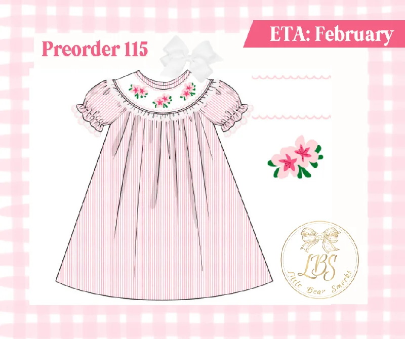 PO115 SMOCKED PINK FLOWERS BISHOP DRESS