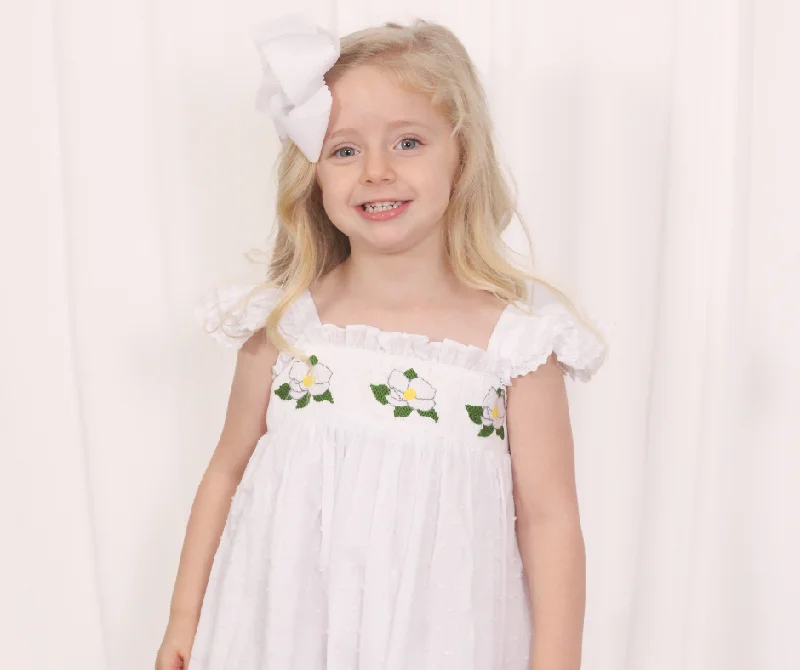 PO115 SWISS DOT SMOCKED MAGNOLIAS DRESS