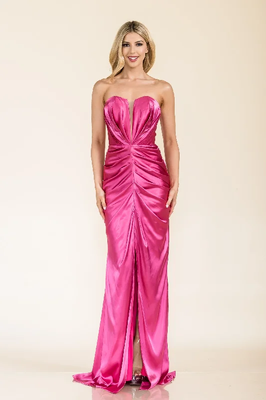 Prima Dress -SA502422 Fitted Ruched Satin Prom Dress