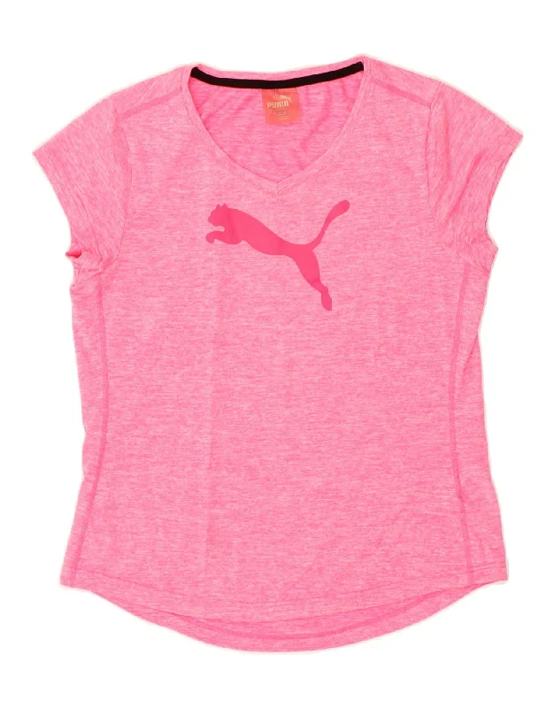 PUMA Womens Graphic T-Shirt Top EU 42 Large Pink Polyester Front Pockets Side Pockets Patch Pockets PUMA Womens Graphic T-Shirt Top EU 42 Large Pink Polyester Front Pockets Side Pockets Patch Pockets