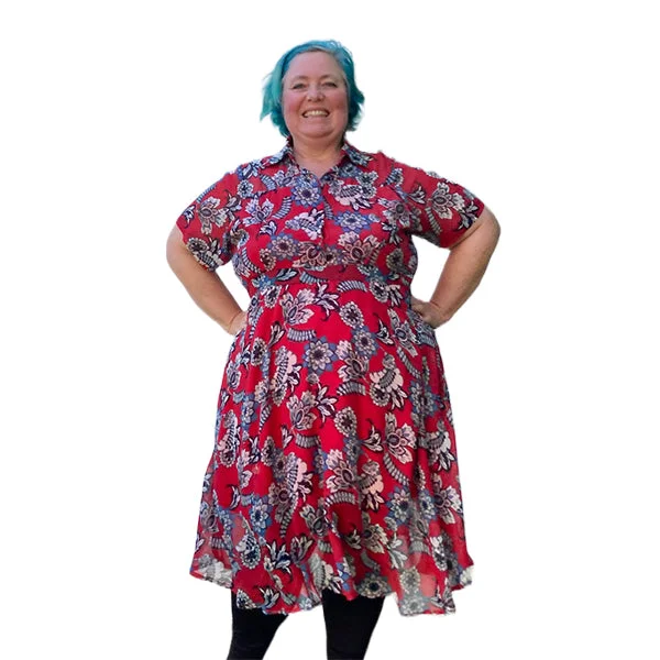 Red Silk Button Up Dress made to order in plus sizes