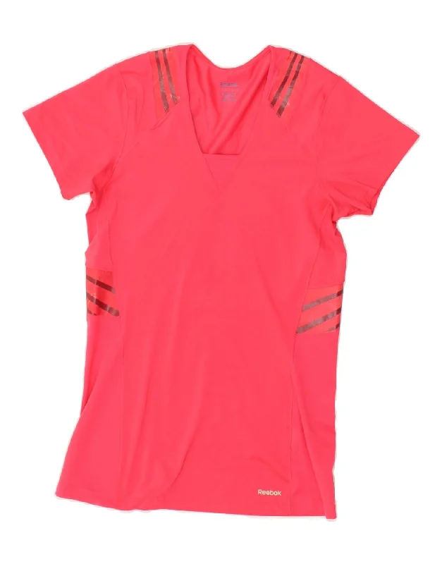 REEBOK Womens Slim T-Shirt Top UK 18 XL Red Striped Satin Fabric Silk Fabric Chiffon Fabric REEBOK Womens Slim T-Shirt Top UK 18 XL Red Striped Satin Fabric Silk Fabric Chiffon Fabric