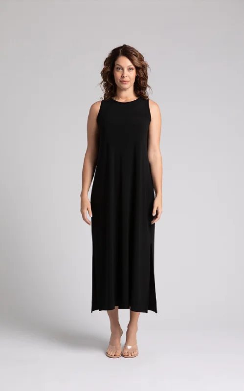 Reversible Slit Tank Dress, Black