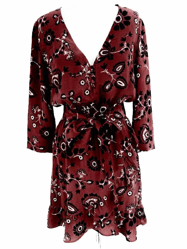 Sezane Size 36/0 Burgundy Silk Print Dress