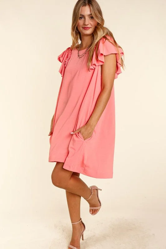 Solid Woven Dress With SIde Pockets