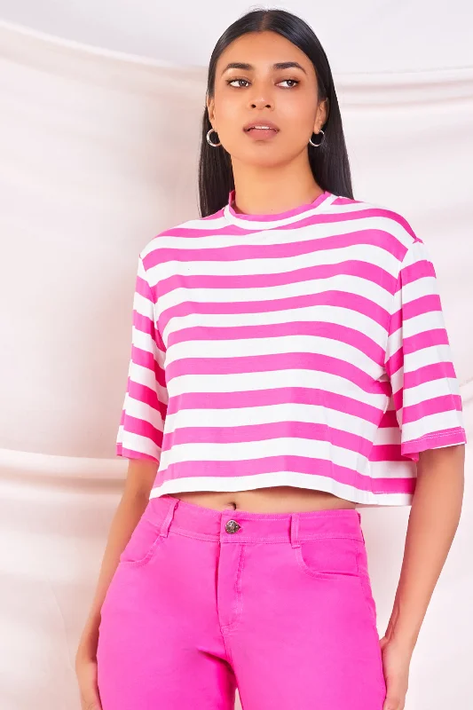 Stripe Cropped Tee Satin Fabric Silk Fabric Chiffon Fabric
