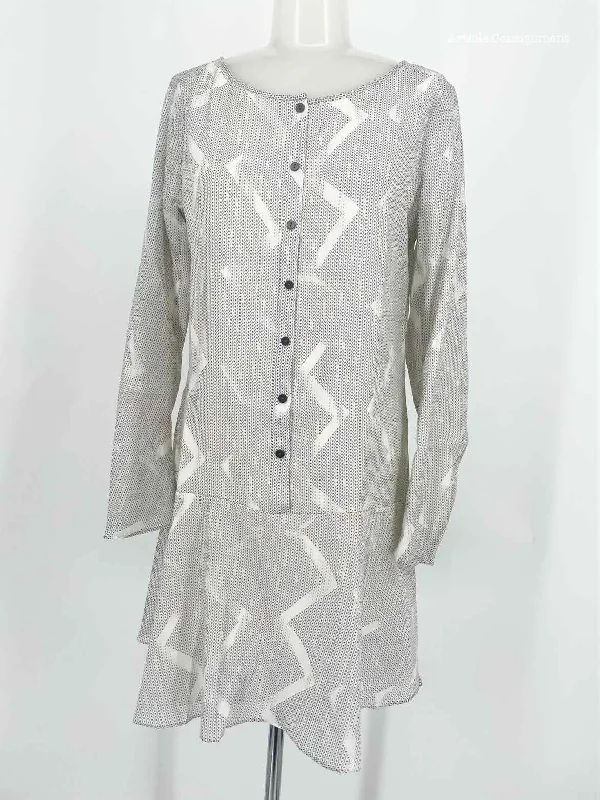 theyskens' theory Size S Cream Print Silk/Cotton L/S Dress