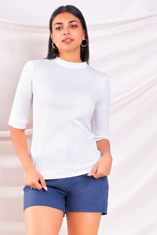 White Round Neck Tee Collared Crew Neck Turtle Neck