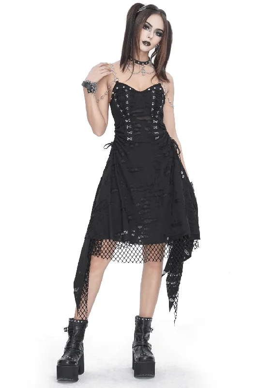 Women's Lace Chains Dress with Asymmetrical Hem