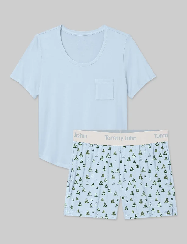 Women's Second Skin Sleep Pocket Tee & Short Set Polka Dot Checkered Tartan