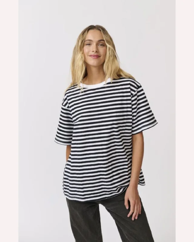 Cartel & Willow Marlie Tee - Black/White Stripe Real Fur Shearling Chenille