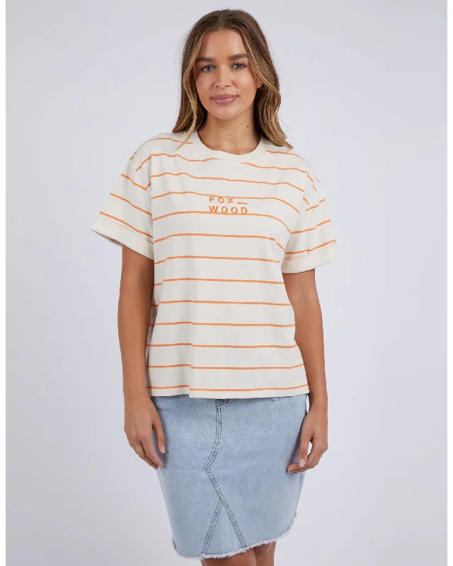 Foxwood Huntleigh Stripe Tee - Orange/Vintage White Seamless Knitted Crochet