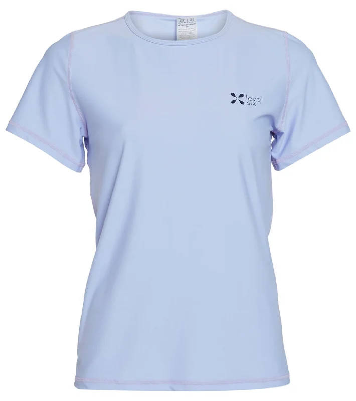 Level Six Women's Coastal Short Sleeve Loose Fitting Surf Tee Pale Purple Badge Front Pockets Side Pockets Patch Pockets Level Six Women's Coastal Short Sleeve Loose Fitting Surf Tee Pale Purple Badge Front Pockets Side Pockets Patch Pockets