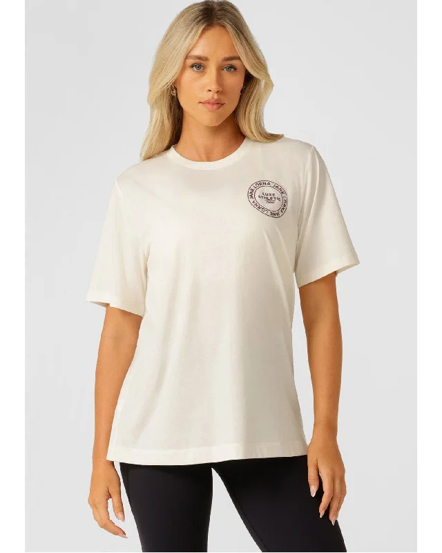 Lorna Jane Lotus Relaxed Fit T-Shirt - Cream Graphic Embroidered Appliqued