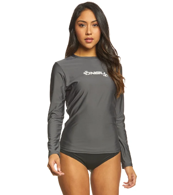 O'Neill Women's Basic Skins Long Sleeve Surf Tee Graphite Notch Collar Peter Pan Collar Cowl Neck