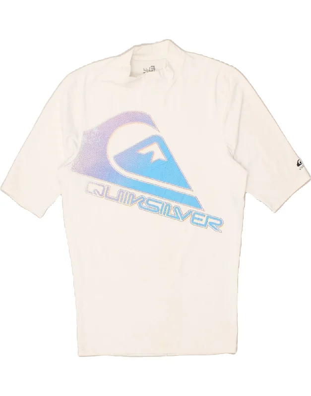 QUIKSILVER Womens Graphic T-Shirt Top UK 14 Large White Nylon Fitted T-Shirt Seamless Stretchy QUIKSILVER Womens Graphic T-Shirt Top UK 14 Large White Nylon Fitted T-Shirt Seamless Stretchy