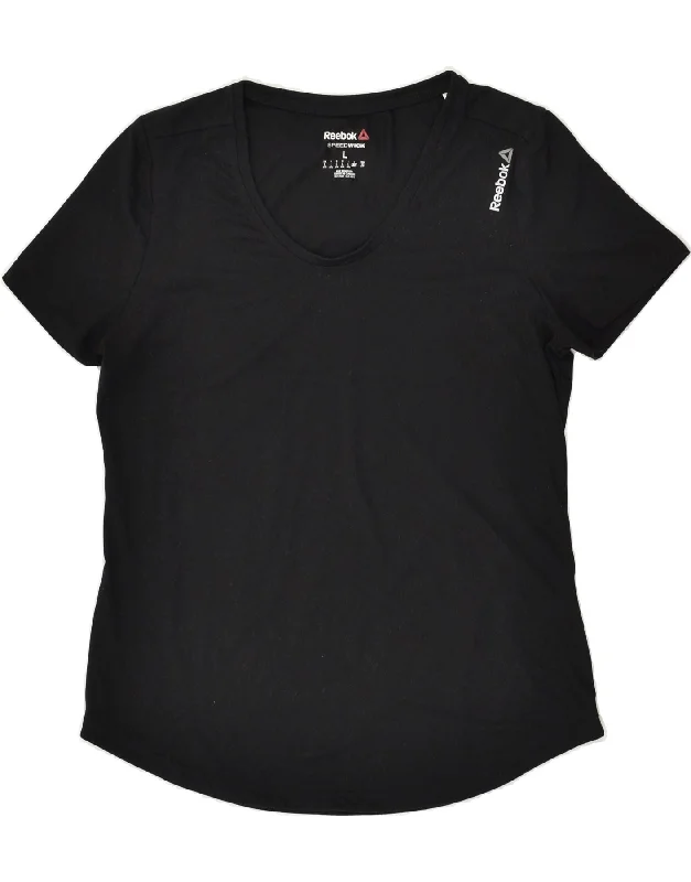 REEBOK Womens T-Shirt Top UK 16-18 Large Black Polyester Plaid T-Shirt Polka Dot Checkered REEBOK Womens T-Shirt Top UK 16-18 Large Black Polyester Plaid T-Shirt Polka Dot Checkered