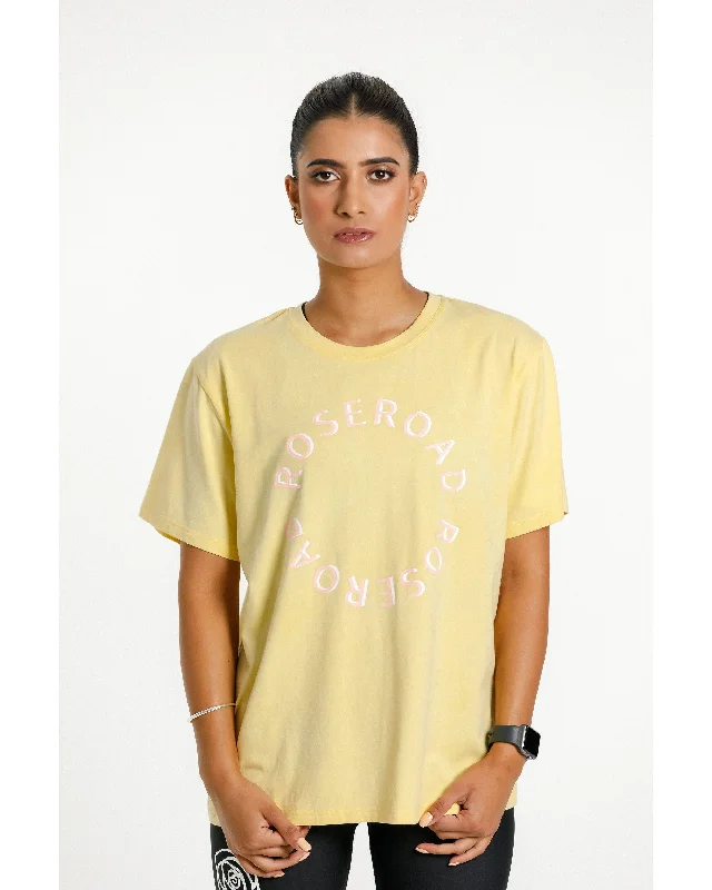 Rose Road Topher Tee - Buttercup with Circular Print Wool Fabric Cashmere Fabric Tweed Fabric Rose Road Topher Tee - Buttercup with Circular Print Wool Fabric Cashmere Fabric Tweed Fabric