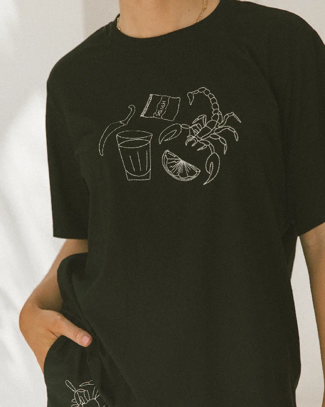 Essentials Tee | Black Caliente Collared T-Shirt Boat Neck A-Line