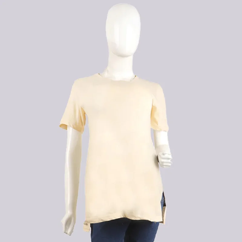 Women's Maternity V Neck T-Shirt - Cream Polka Dot Checkered Tartan