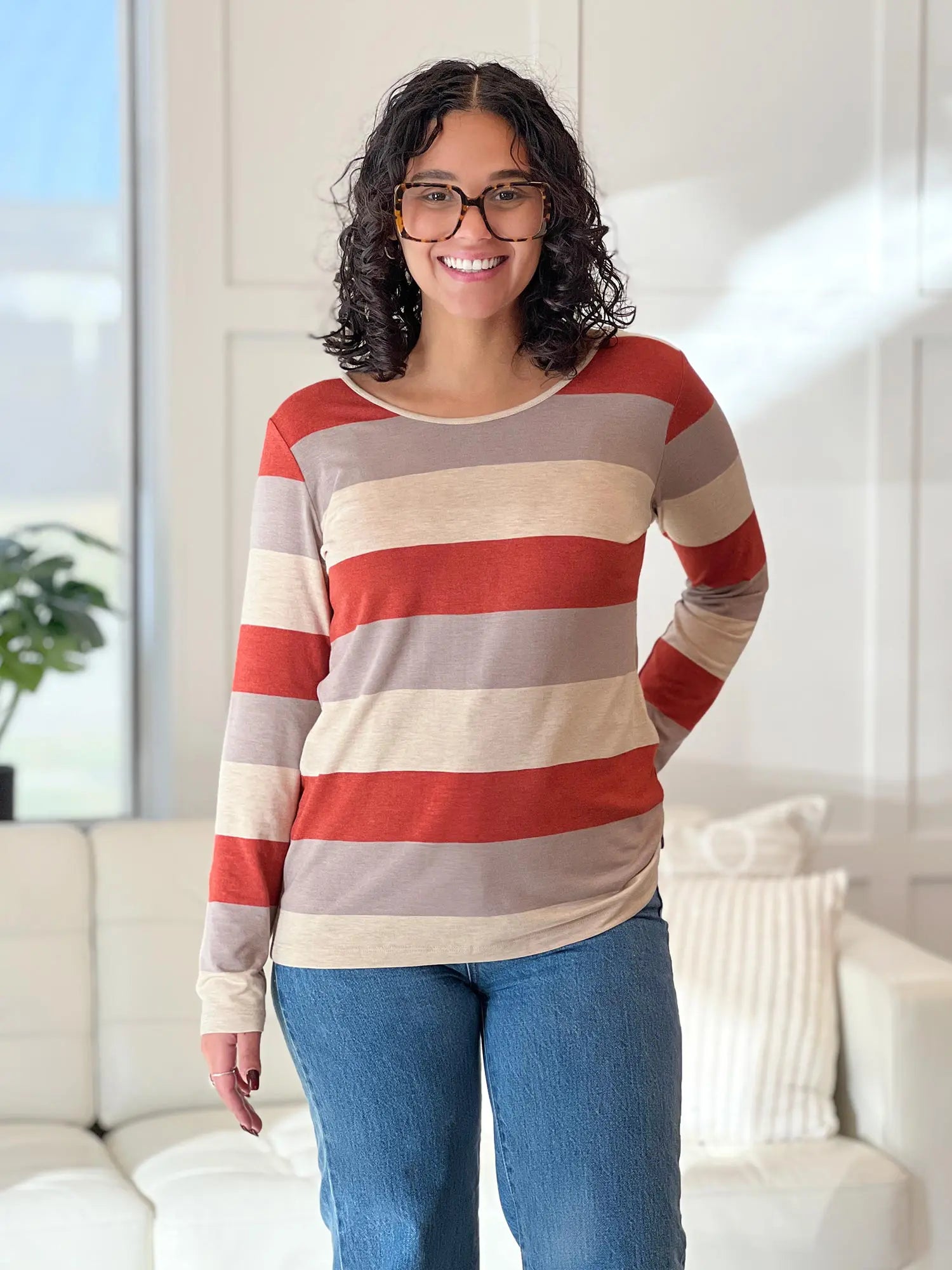 Shannon reversible neckline long sleeve tee Terry Blend Velvet Blend Canvas Blend