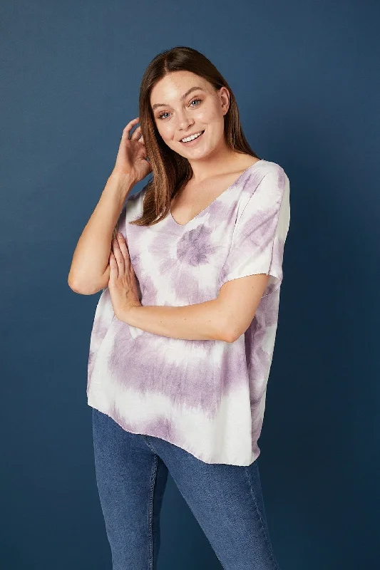 Tie Dye V-Neck T-Shirt Cashmere Blend Cotton Blend Poly Blend