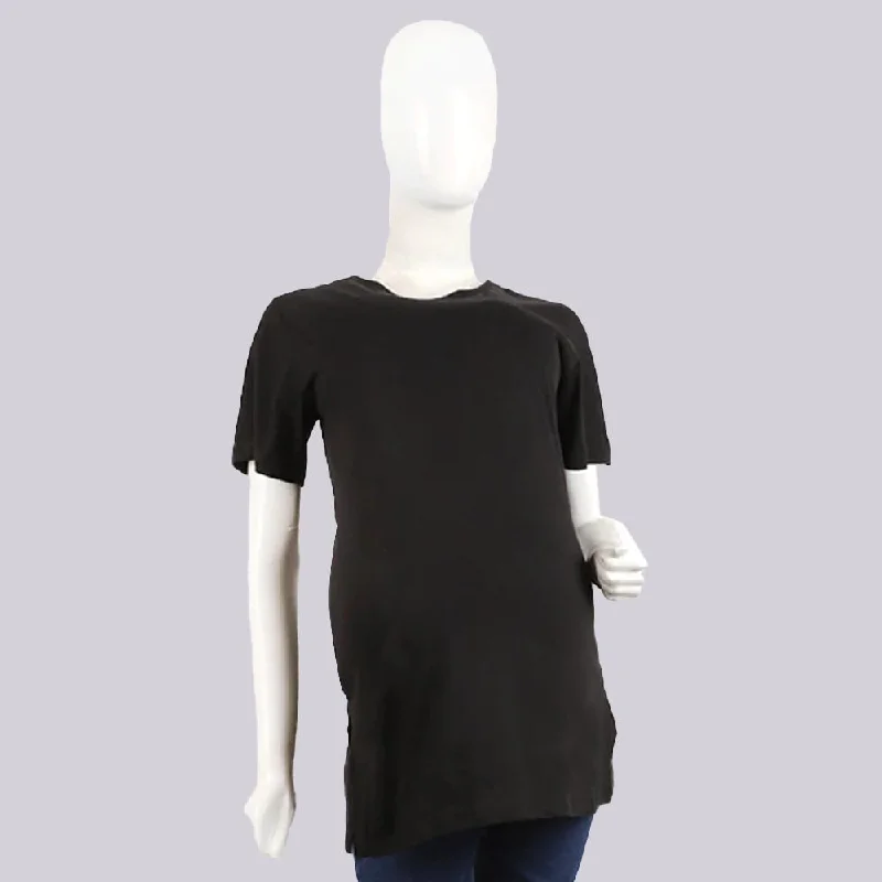 Women's Maternity V Neck T-Shirt - BLACK Collared Crew Neck Turtle Neck